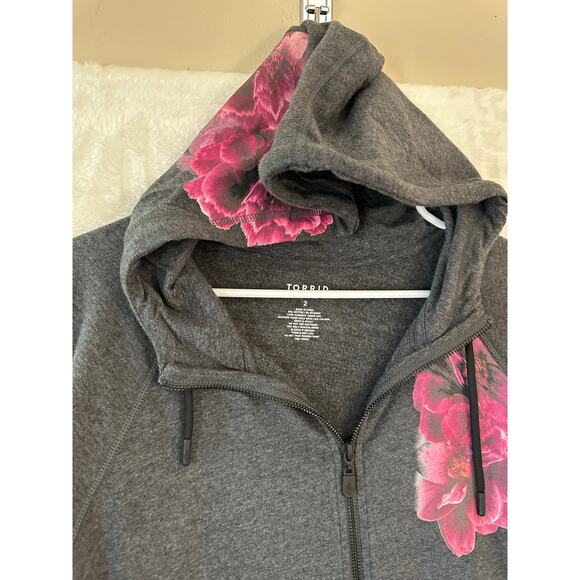 Torrid Active Zip Gray Floral Jacket Hoodie 2 2X Activewear - Picture 4 of 8